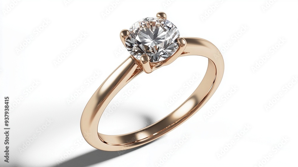 3D rendering, white background, gold solitaire engagement ring with a diamond on top 3D rendering, white background, gold solitaire engagement ring with a diamond on top