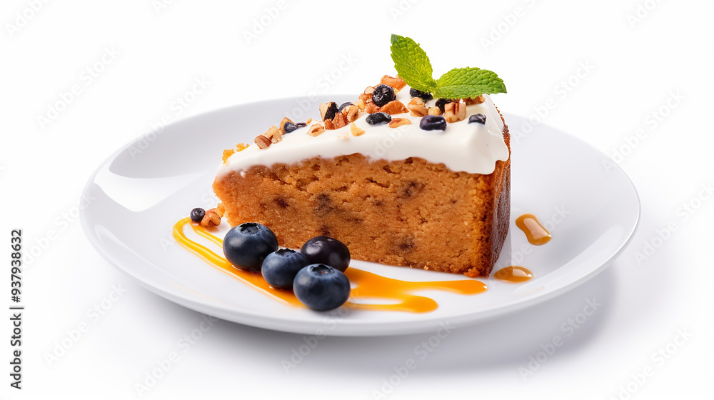 Carrot Cake Slice with Blueberry on Plate Carrot Cake Slice with Blueberry on Plate