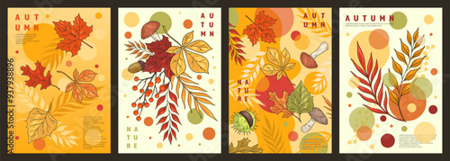 Autumn nature colorful set flyers