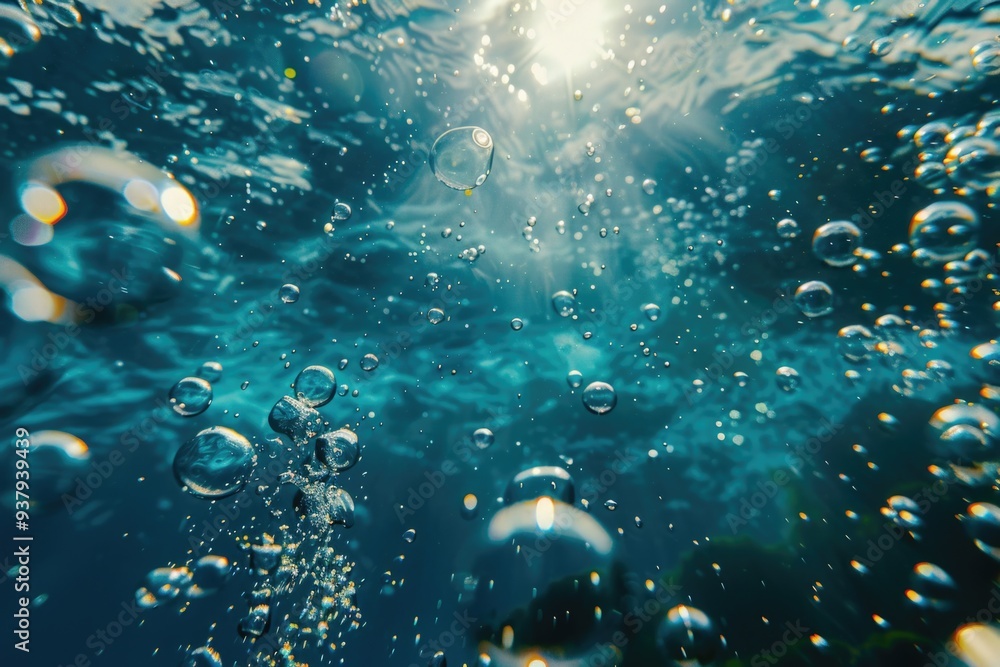 Obraz premium A scene with sunlight shining through the surface of water, creating a mesmerizing display of light and shadow