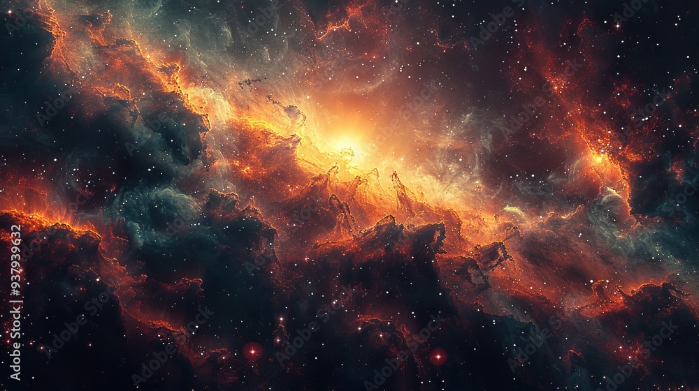 A stunning cosmic scene showcasing vibrant colors of gas and stars in a distant galaxy, evoking wonder and mystery. A stunning cosmic scene showcasing vibrant colors of gas and stars in a distant galaxy, evoking wonder and mystery.