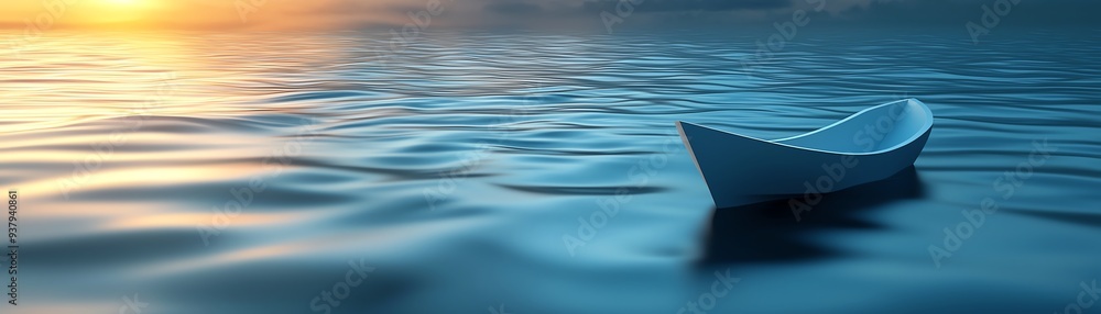 A serene boat floats on calm waters during sunset, creating a tranquil and picturesque landscape. A serene boat floats on calm waters during sunset, creating a tranquil and picturesque landscape.