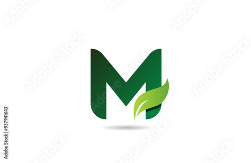 green leaf M letter alphabet logo icon design suitable for a green or vegan vegetarian concept