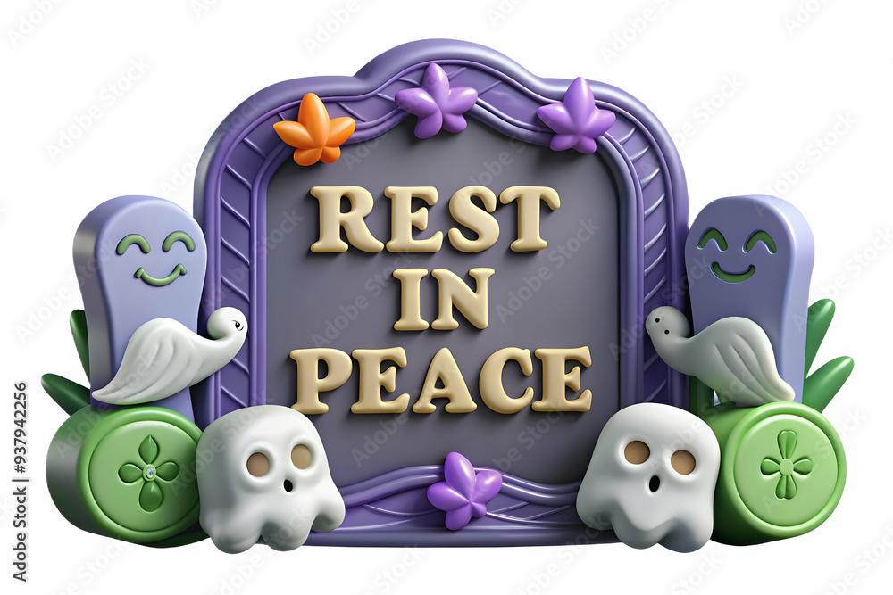 Rest Colourful Border For Sign Flat Ghost and Tombstone Border with Rest in Peace Text concept as A ...