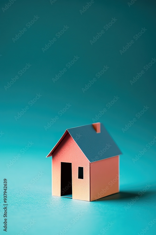 A Simple paper house, In Solid colors and background A Simple paper house, In Solid colors and background
