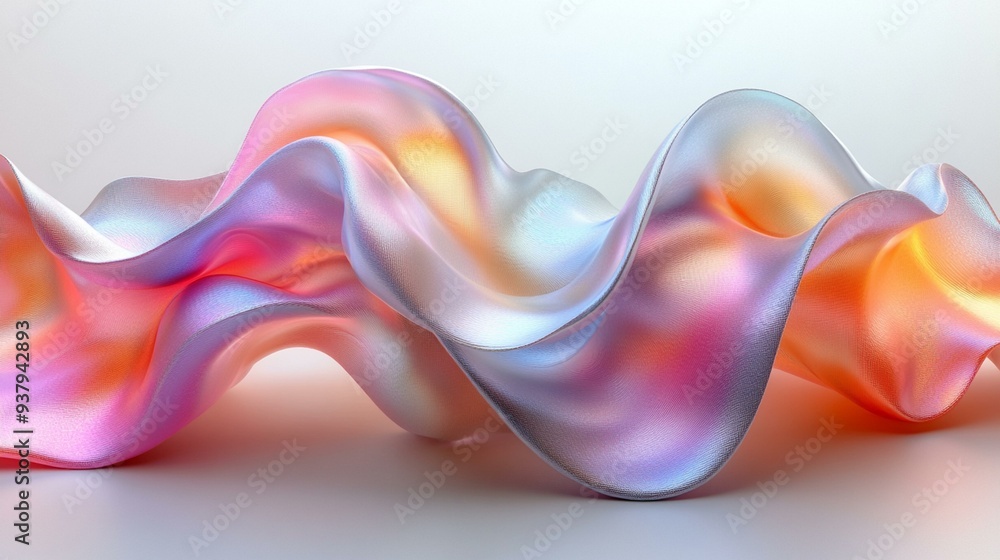 High-Detail 3D Render of a Wavy Iridescent Shape on a Light Background, Perfect for Modern Design Projects - Generative AI. High-Detail 3D Render of a Wavy Iridescent Shape on a Light Background, Perfect for Modern Design Projects - Generative AI.