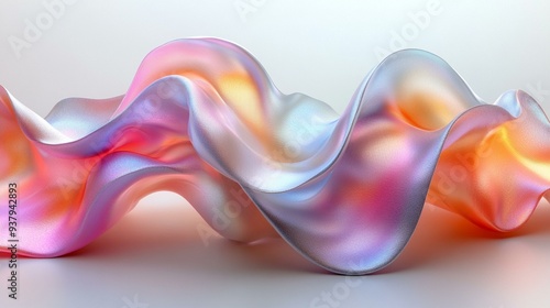 High-Detail 3D Render of a Wavy Iridescent Shape on a Light Background, Perfect for Modern Design Projects - Generative AI.