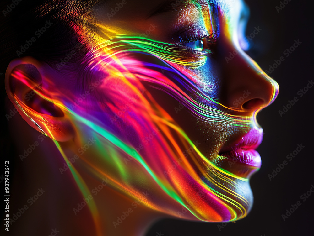 Woman s Face with Colorful Abstract Lights Woman s Face with Colorful Abstract Lights