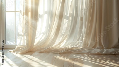 Soft sunlight filtering through sheer curtains, creating a serene indoor atmosphere.