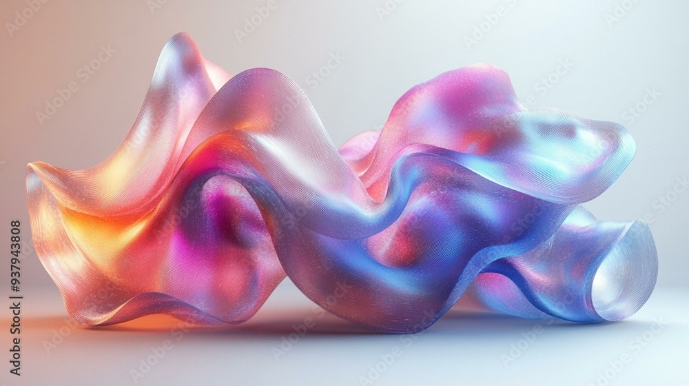 Obraz premium Iridescent Shape on Light Background Rendered in 3D, Ideal for Creative and Modern Design Projects - Generative AI.