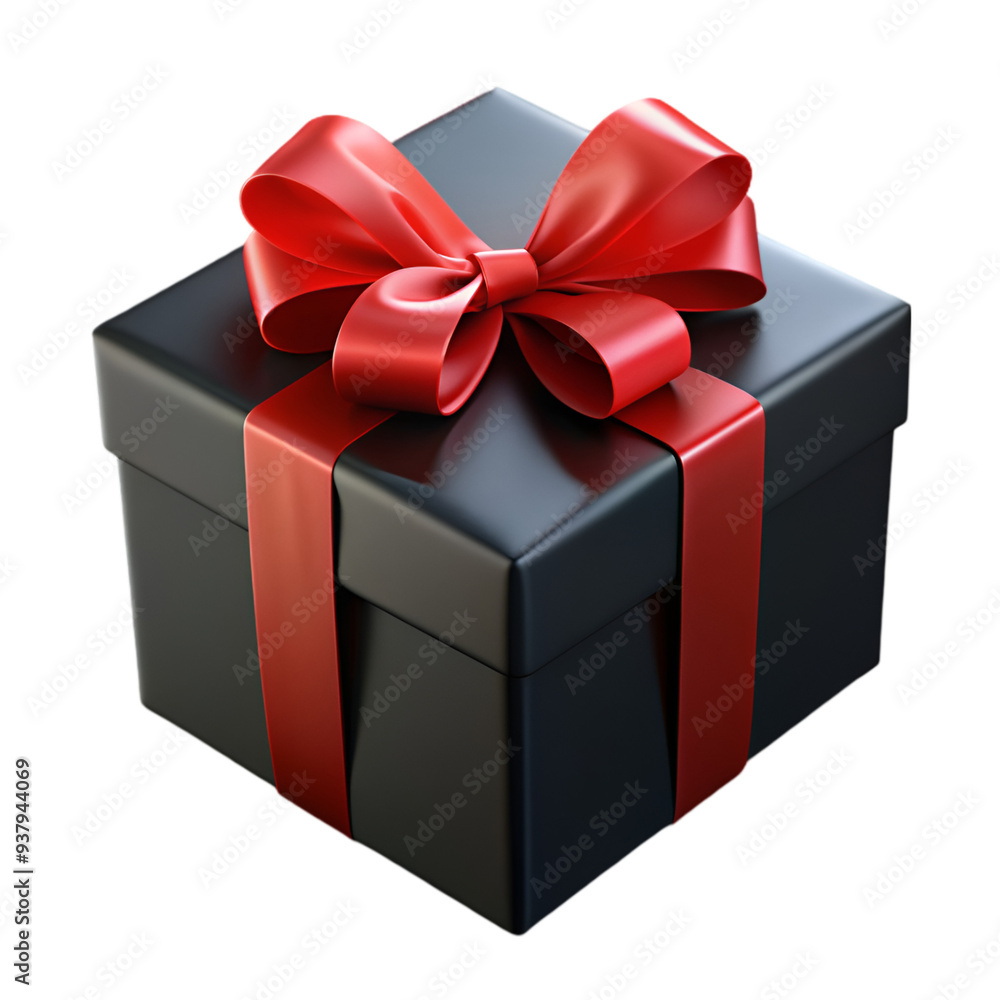 black gift box with red bow
