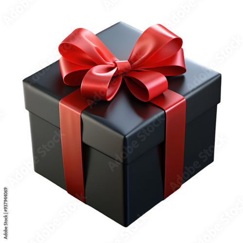 black gift box with red bow