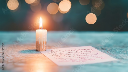 Burning Candle with Handwritten Letter.