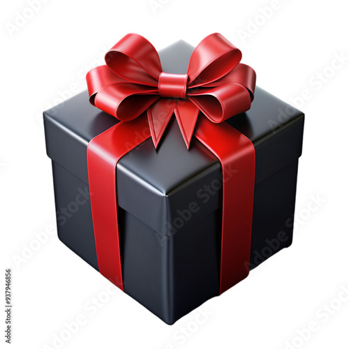 black gift box with red bow