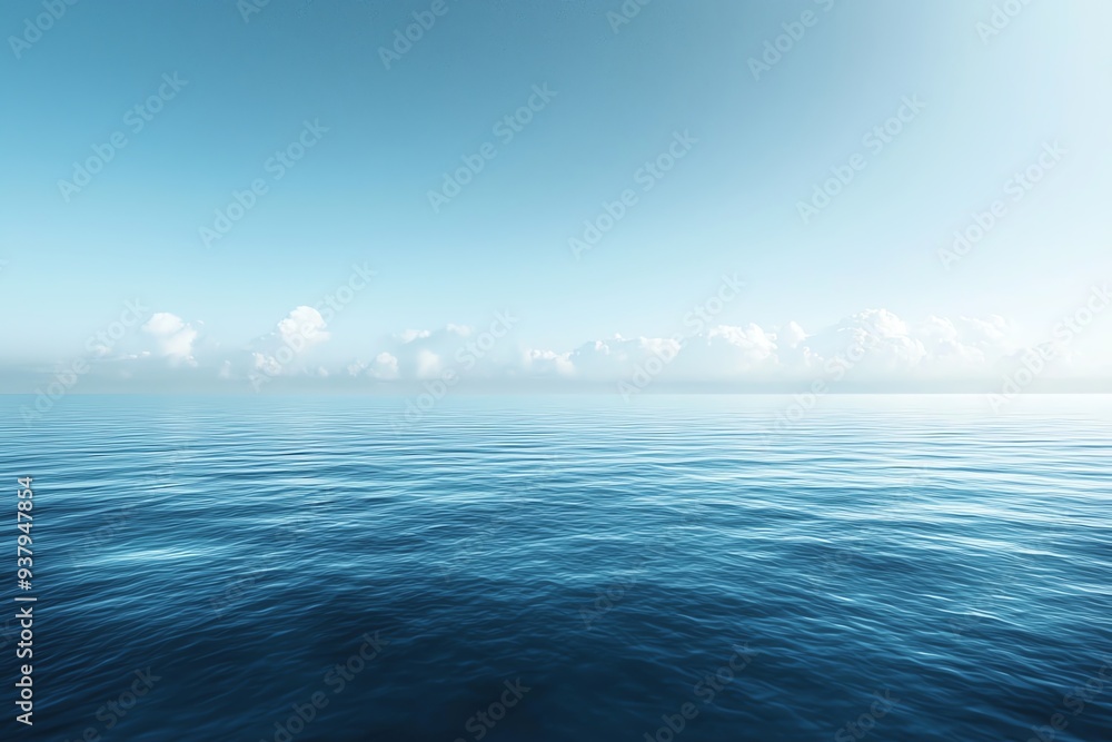 Fototapeta premium Serene ocean view with calm water and gentle clouds under a bright sky, perfect for relaxation and tranquility themes.
