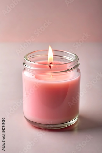 Pink Candle in Glass Jar, Studio Shot, Clean Background, Ample Space for Text Overlay 