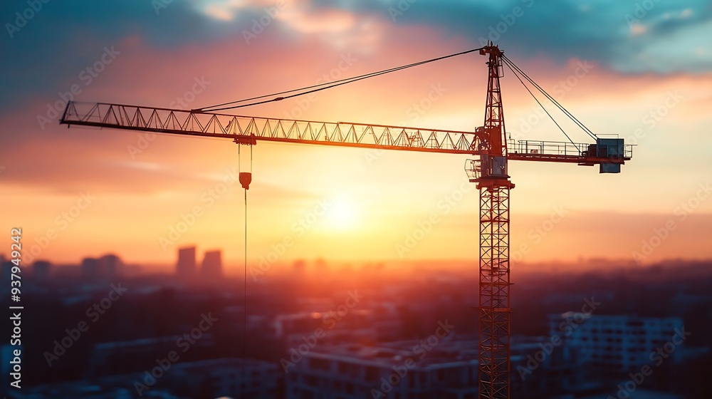 New construction site with crane and mechanical equipments on sunset daylight background construction industry : Generative AI New construction site with crane and mechanical equipments on sunset daylight background construction industry : Generative AI