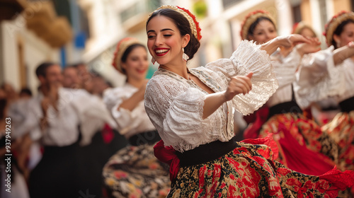 Málaga Feria Festival in Spain with people wearing traditional clothes and happily dancing
