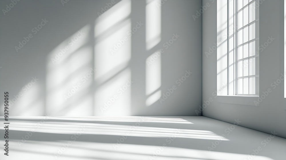 Minimal abstract light gray background for product presentation Soft shadow and light from windows on white wall : Generative AI Minimal abstract light gray background for product presentation Soft shadow and light from windows on white wall : Generative AI
