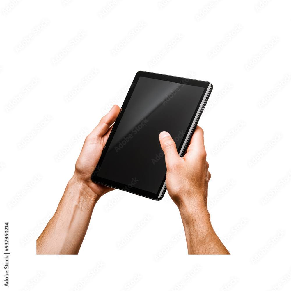 Hands Holding a Tablet with a Black Screen Hands Holding a Tablet with a Black Screen
