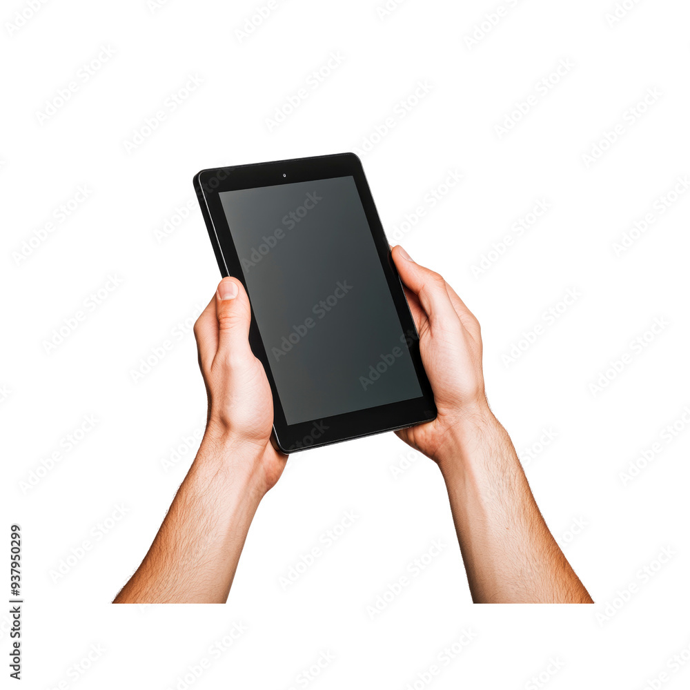 Hands Holding a Black Tablet with Blank Screen Hands Holding a Black Tablet with Blank Screen