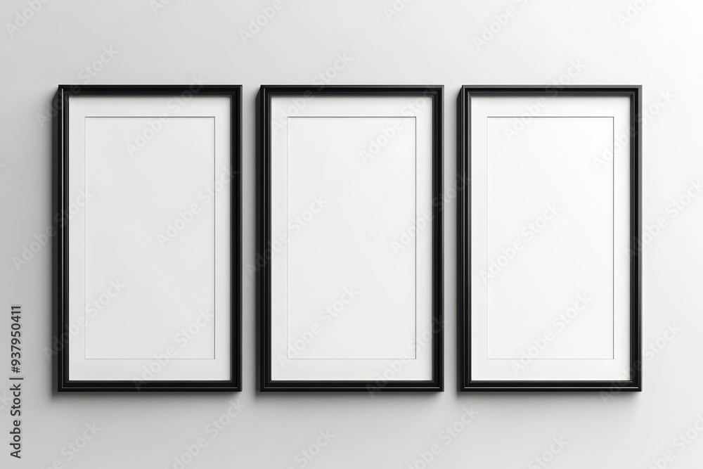Simple home office desk with blank frames and minimal decor. Simple home office desk with blank frames and minimal decor.