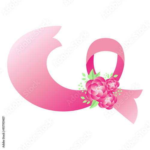 Breast cancer day, vector pink isolated ribbon on the white background