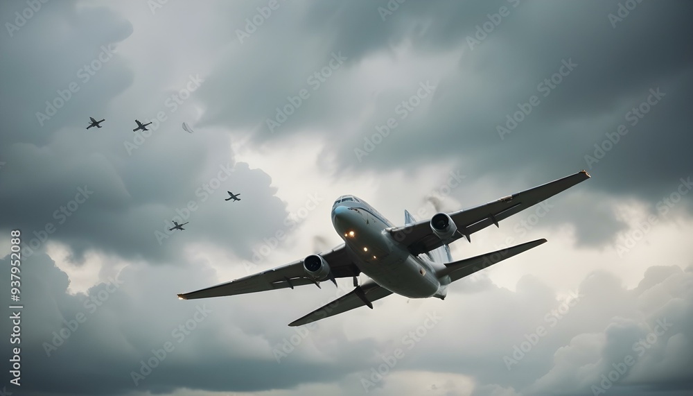 Jumbu Jet Commercial airplane on white background instant frame Flying airplane symbol Jumbu Jet Commercial airplane on white background instant frame Flying airplane symbol