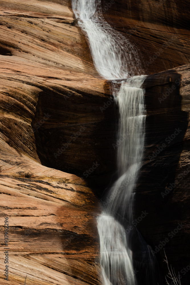 Snow Melt Creek Cascades Down Sandstone In Zion