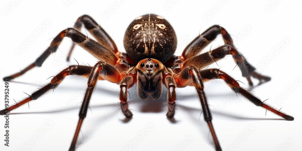Closeup of a Spider on a white background, highlighting details and textures. Scary Insect Halloween Decor Closeup of a Spider on a white background, highlighting details and textures. Scary Insect Halloween Decor
