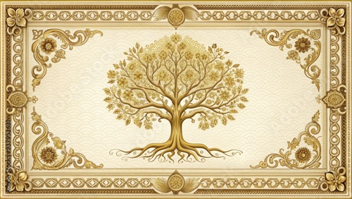 Elegant certificate featuring a beautifully designed family tree, adorned with intricate gold borders and ornate flourishes, showcasing a proud heritage and ancestral lineage. photo