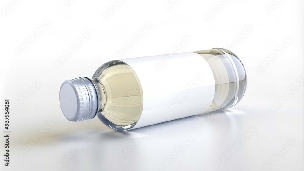 Empty transparent plastic bottle with a blank white label on a clean white background, providing a versatile template for product branding and labeling design. Empty transparent plastic bottle with a blank white label on a clean white background, providing a versatile template for product branding and labeling design.