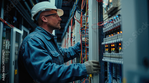 A technician in the process of installing a backup power system. Generative AI.