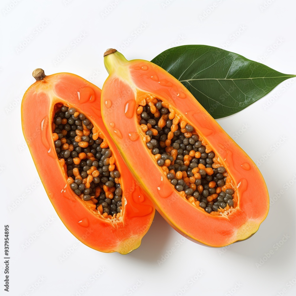 Half of a Ripe Papaya on White Background, Fresh Tropical Fruit with Vitamins A and C Half of a Ripe Papaya on White Background, Fresh Tropical Fruit with Vitamins A and C