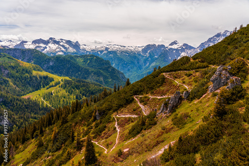 Panoramic view of the mountains in Berchtesgadener Land in Bavaria, Germany.