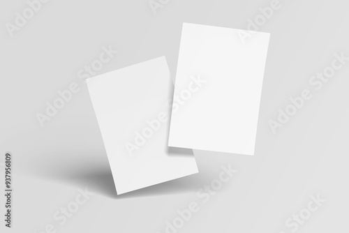White blank sheets of a4 paper size or documents mockup on a gray background. Template for design blank paper sheets