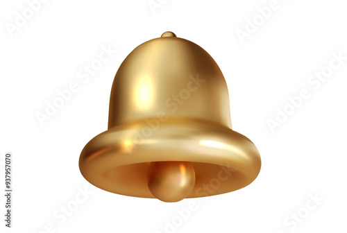 Golden bell isolated on white background PNG. Metal 3d realistic bell vector. Christmas symbol, notification, school, vintage bell icon.