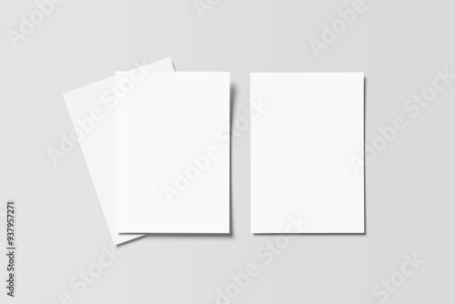 Blank portrait mock-up paper. brochure magazine isolated on gray, changeable background / white paper isolated on gray. photo