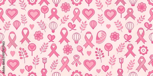 Breast Cancer Awareness Seamless Pattern, Pink Ribbon Design, Supportive Pattern for Fundraising and Events