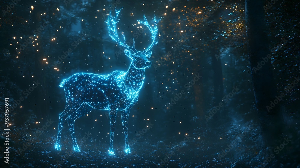 Glowing deer in a mystical forest, blending fantasy and nature in an enchanting scene full of magic and wonder. Glowing deer in a mystical forest, blending fantasy and nature in an enchanting scene full of magic and wonder.