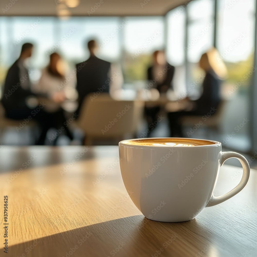 Business meeting with coffee in bright office setting Business meeting with coffee in bright office setting