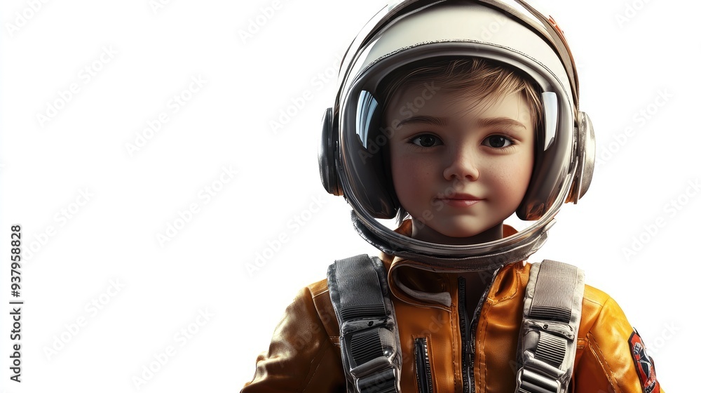 A child wearing a pilot's suit , 3D illustration, isolated on white background A child wearing a pilot's suit , 3D illustration, isolated on white background
