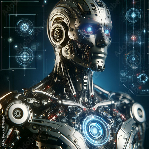 Advanced Humanoid Robot with Glowing Energy Core