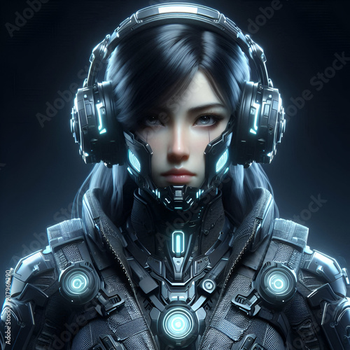 Futuristic Cyber Soldier in High-Tech Armor