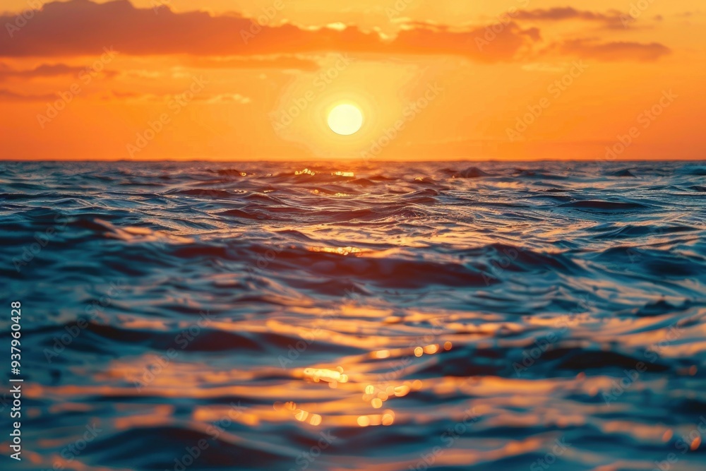 Beautiful sunset scene with waves on a calm ocean Beautiful sunset scene with waves on a calm ocean