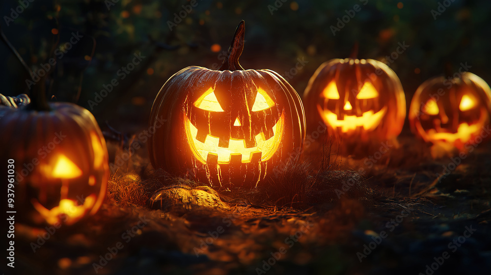 Obraz premium Eyecatching Halloween background with evil pumpkins