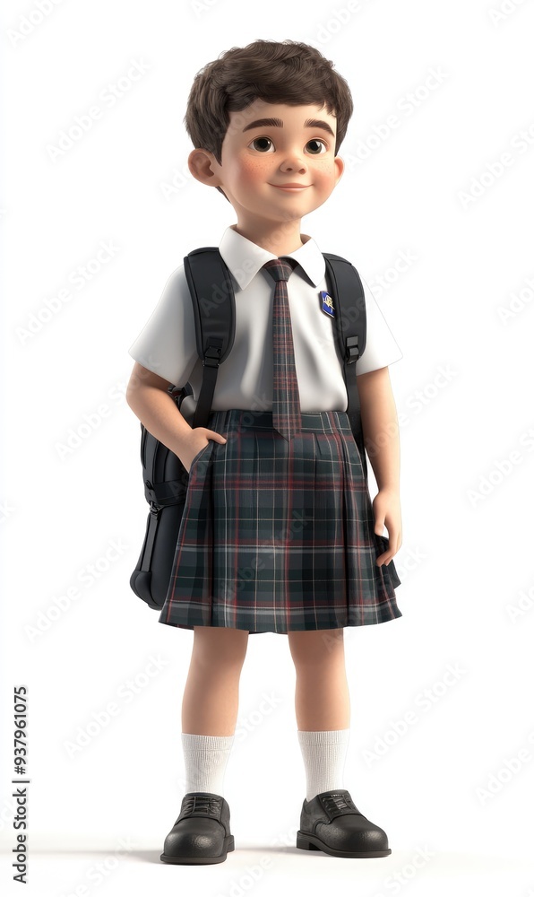 A child wearing a School uniform, 3D illustration, isolated on white background. A child wearing a School uniform, 3D illustration, isolated on white background.