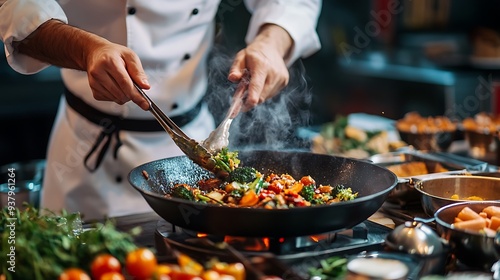A chef demonstrating how to prepare vegetarian dishes on stage during a festival cooking show