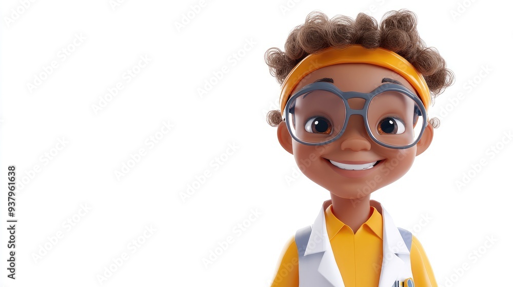 A child wearing a scientist's uniform, 3D illustration, isolated on white background A child wearing a scientist's uniform, 3D illustration, isolated on white background
