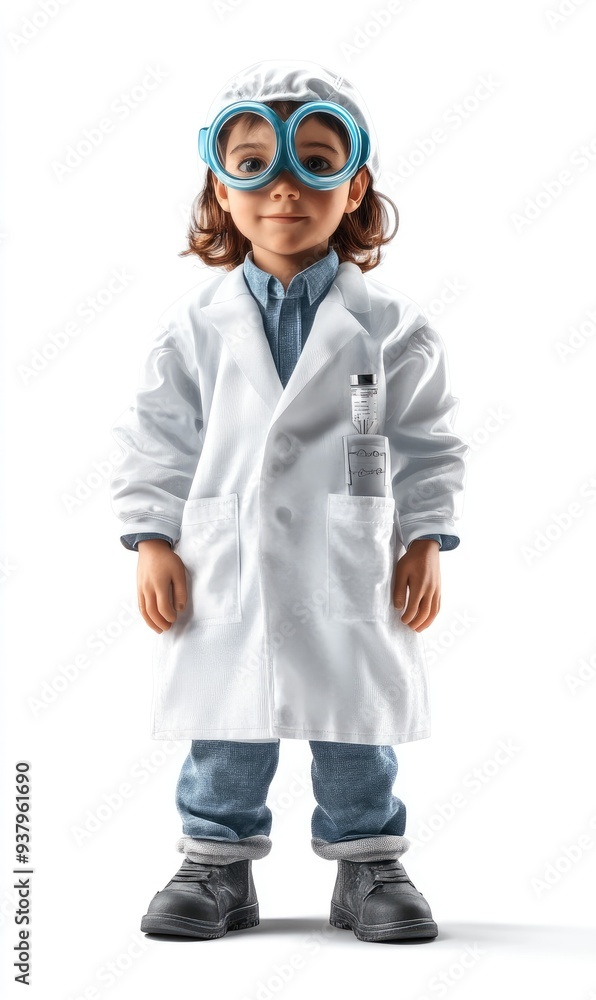 A child wearing a scientist's uniform, 3D illustration, isolated on white background A child wearing a scientist's uniform, 3D illustration, isolated on white background